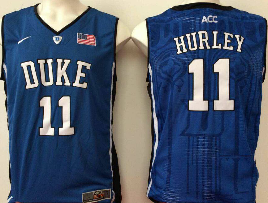 NCAA Men Duke Blue Devils Blue #11 hurley blue->->NCAA Jersey